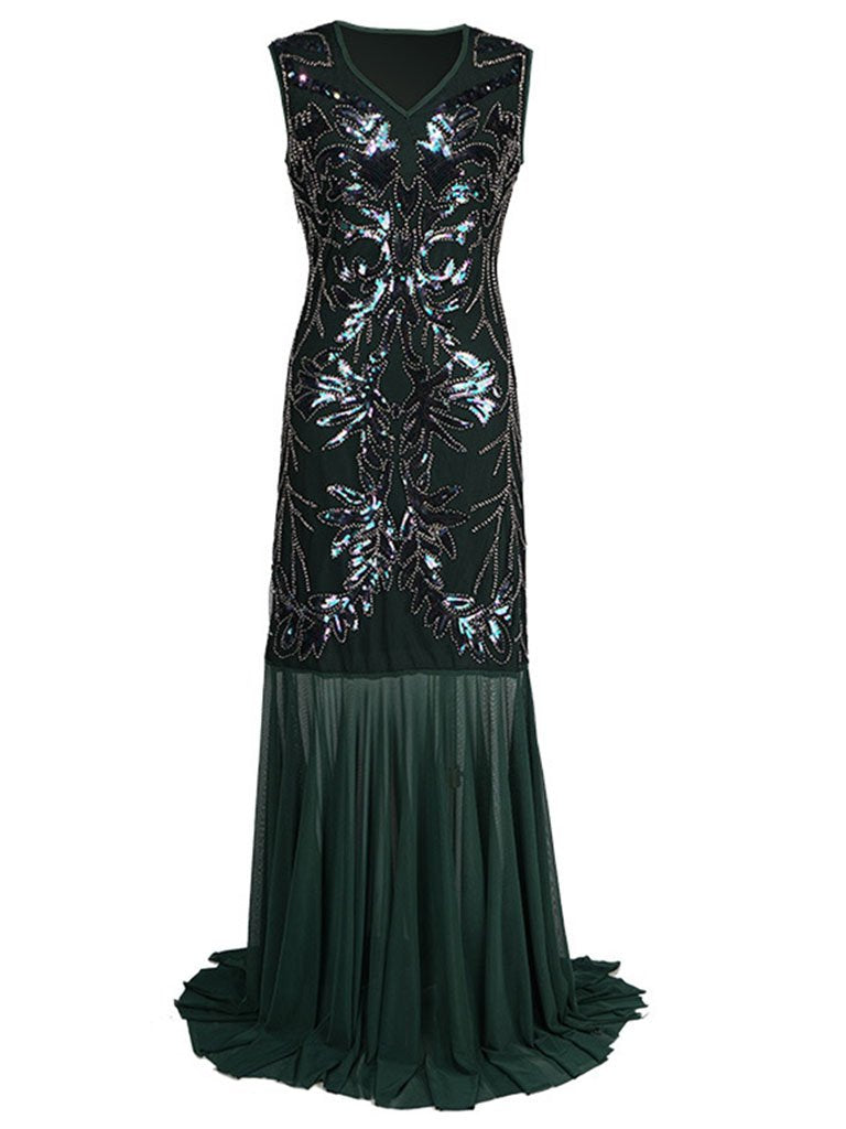 Women's 1920s Flapper Dress Vintage Gatsby Party Sequin Maxi Cocktail Dresses - Green L Women's 1920s Flapper Dress Vintage Gatsby Party Sequin Maxi Cocktail Dresses - Green L