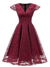 Load image into Gallery viewer, Autumn Lace Cap Sleeve V Neck 50s Party Dress