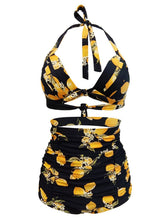 Load image into Gallery viewer, Retro Style High Waisted Sexy Backless Floral Two Pieces Swimsuit Sets