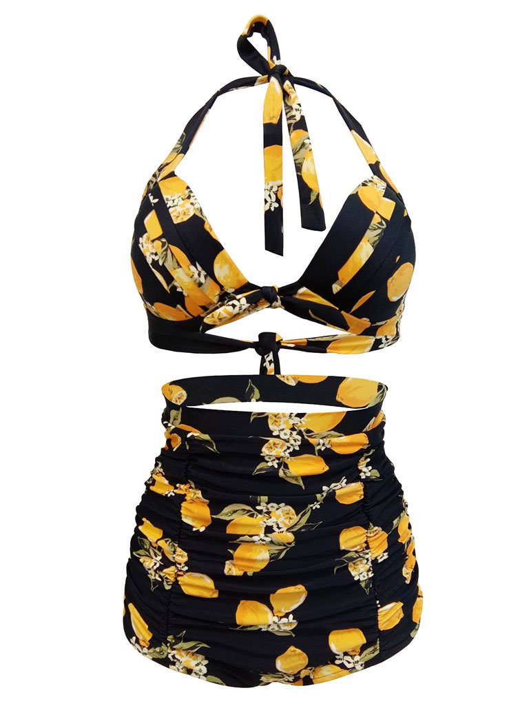Retro Style High Waisted Sexy Backless Floral Two Pieces Swimsuit Sets