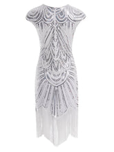 Load image into Gallery viewer, White 1920s Sequined Flapper Dress