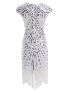 White 1920s Sequined Flapper Dress