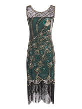 Load image into Gallery viewer, Green 1920s Peacock Sequined Flapper Dress