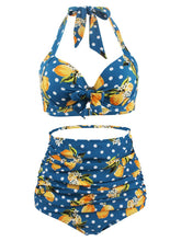 Load image into Gallery viewer, Retro Style Floral Solid Background Two Pieces Bikini Sets