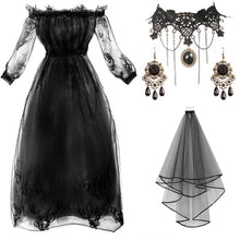 Load image into Gallery viewer, Black Lace Off Shuolder Gothic Style Vintage Dress