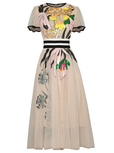 Embroidered Cape Style 1950s Vintage Party Dress