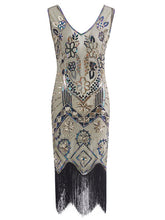 Load image into Gallery viewer, 1920S Floral Fringed Sequin Gatsby Dress