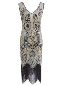 1920S Floral Fringed Sequin Gatsby Dress