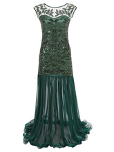 Load image into Gallery viewer, Green 1920s Maxi Sequined Flapper Dress