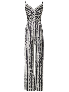 Black And White Animal Print Spaghetti Straps Jumpsuit With Cape