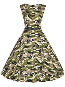 camouflage dresses for women Camouflage Army Style 50s Flapper Dress, Green / 3XL