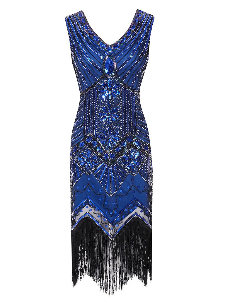 3 Colors 1920s V Neck Sequined Flapper Dress, Champagne / L 3 Colors 1920s V Neck Sequined Flapper Dress, Champagne / L