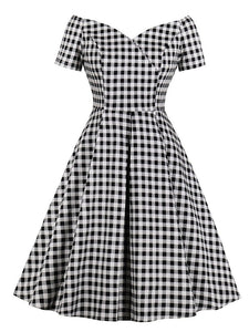 Plaid Collar Consice Short Sleeve Vintage Dress