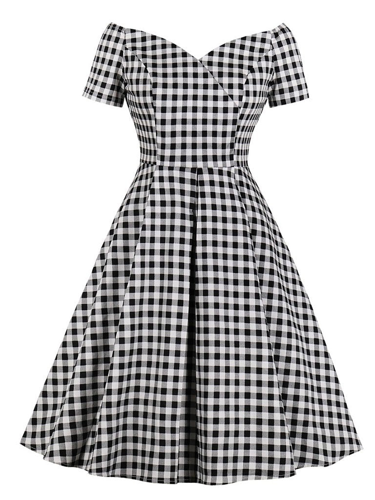 Plaid Collar Consice Short Sleeve Vintage Dress