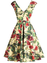 Load image into Gallery viewer, Fig Print V Neck 1950S Vintage Dress