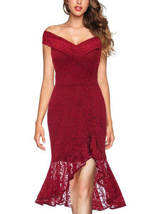 Lace Off Shoulder Wedding Ruffles Prom Dress