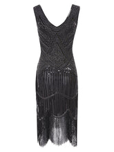 Load image into Gallery viewer, Gold 1920s V Neck Sequined Flapper Dress
