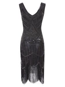 Gold 1920s V Neck Sequined Flapper Dress