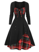 Load image into Gallery viewer, 1950S Bow Heart Collar Plaid Long Sleeve Swing Dress
