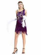 Load image into Gallery viewer, Purple 1920s Sequined Fringed  Flapper Dress