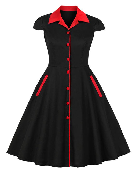 Printed plaid Turn-down Collar Vintage Dress
