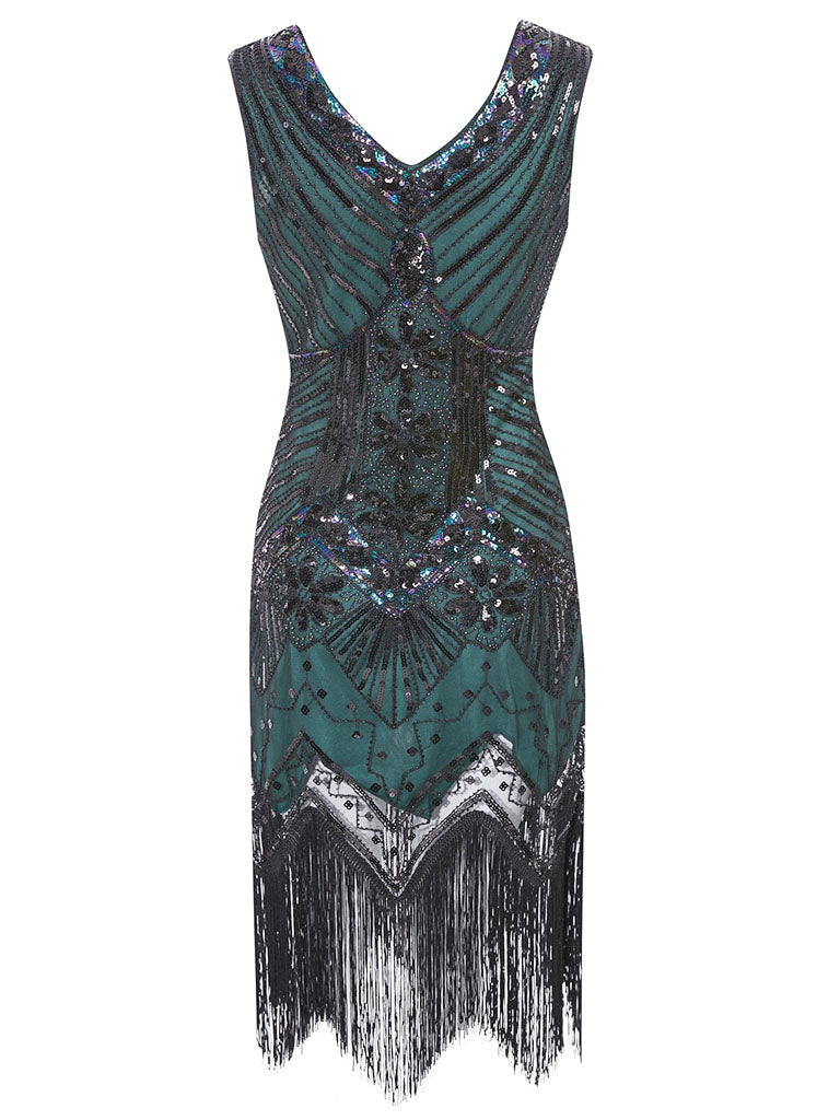 Plus Size Women's 1920s V Neck Beaded Fringed Gatsby Theme Flapper Costume Dress - Green 3XL Plus Size Women's 1920s V Neck Beaded Fringed Gatsby Theme Flapper Costume Dress - Green 3XL