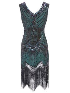 Plus Size Women's 1920s V Neck Beaded Fringed Gatsby Theme Flapper Costume Dress - Green 3XL Plus Size Women's 1920s V Neck Beaded Fringed Gatsby Theme Flapper Costume Dress - Green 3XL