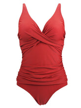 Load image into Gallery viewer, Solid Red Background Retro Style One Piece Backless Trigonal Bikini Set