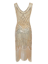 Load image into Gallery viewer, White 1920s V Neck Sequined Flapper Dress