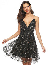Load image into Gallery viewer, Sequin Spaghetti Strap Backless Party Prom Dress