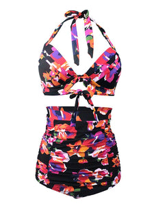 

Floral Print Halter Backless Retro Style Binikis Swimwear