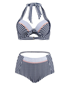 Sexy Retro Style One Piece Striated Swimwear For Beach