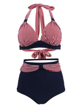 Load image into Gallery viewer, Concise Sexy Backless Retro Style Striated Two Pieces Bikini Sets