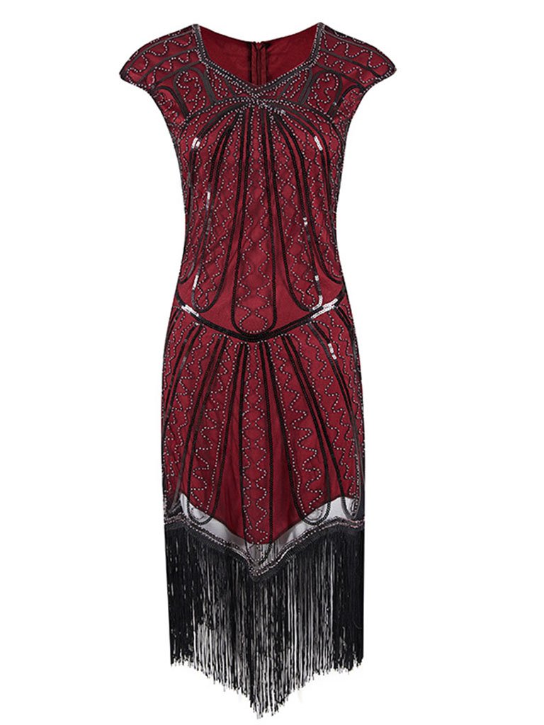 1920S Sequin Fringed Gatsby Dress, Red / M
