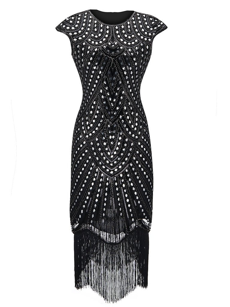 1920S Beaded Flapper Gatsby Dress, Black / 3XL 1920S Beaded Flapper Gatsby Dress, Black / 3XL