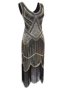 Gold 1920s V Neck Sequined Flapper Dress