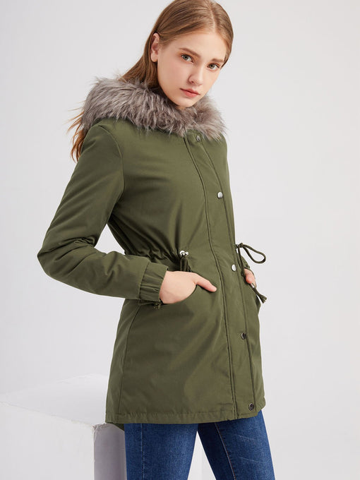 Women's Parka Coat Street Daily Plush Winter Coat Solid Color Oversized Fur Warm Coat 