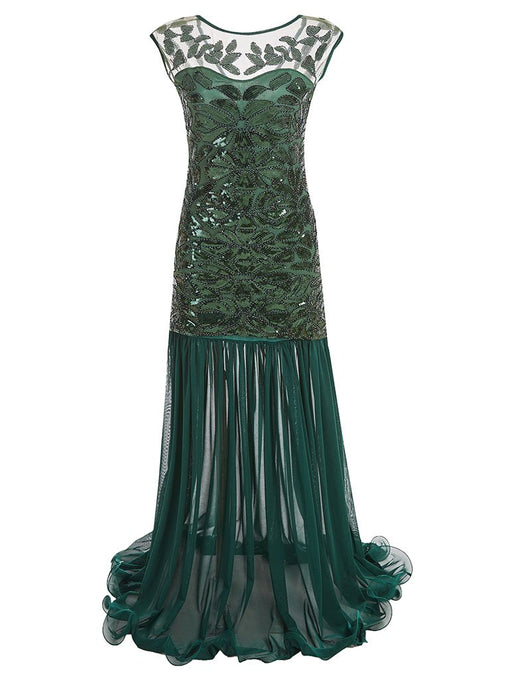 Green 1920s Maxi Sequined Flapper Dress