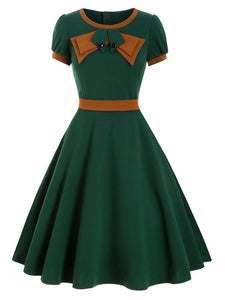 1950S Bow Collar Swing Dress With Belt 