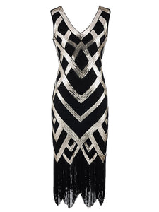 Black 1920S Retro Sequin Fringed Flapper Dress