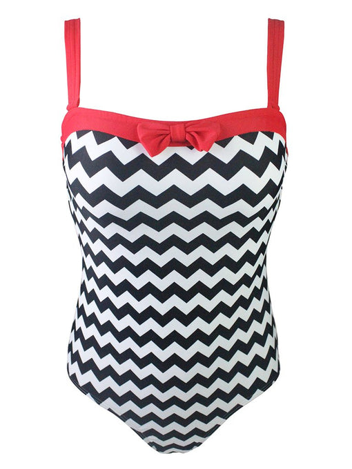 

Zigzag Graphics 3D Print Strap Backless Retro Style One Piece Swimwear