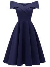 Load image into Gallery viewer, Navy 1950s Off Shoulder Swing Dress