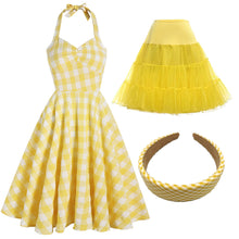 Load image into Gallery viewer, Yellow And White Plaid Halter Classis Style 1950S Dress Set