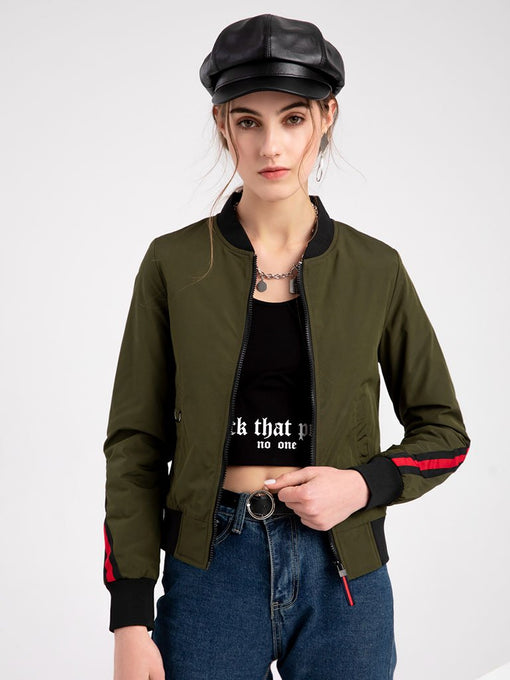Women's Pilot Style Jacket Street Daily Fall Winter Casual Solid Color Stand Collar Sporty Jacket