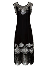 Load image into Gallery viewer, Flapper 1920S Black Sequin Fringed Dress