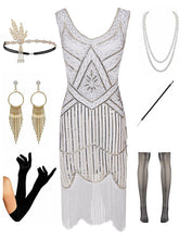 Load image into Gallery viewer, Sequined Fringed Flapper 20S Dress Set