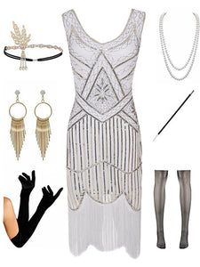 Sequined Fringed Flapper 20S Dress Set