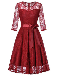 Elegant Lace Semi Sheer Crewneck A Line Vintage Dress