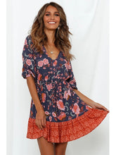 Load image into Gallery viewer, Women&#39;s Boho Dress Floral Printed V Neck Beach Dress Half Sleeve