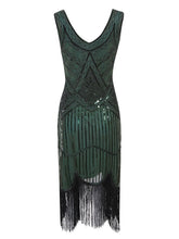 Load image into Gallery viewer, Gold 1920s V Neck Sequined Flapper Dress
